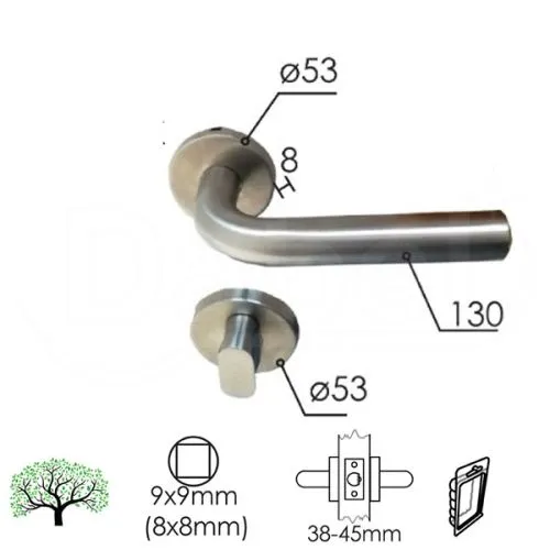 Dabel kvaka roz za vrata riva inox fi52/9/130/8/9 6x6