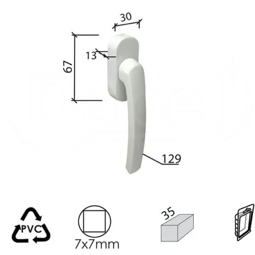 Dabel ručica za proz mala r9016be 7x7/35/30x67x13/35/129