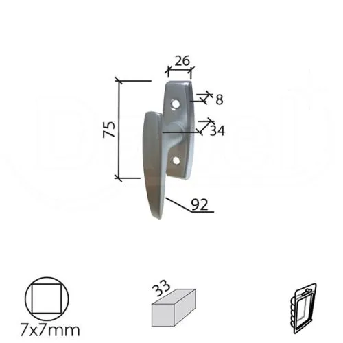 Dabel ručica za proz mini-p f1 7x7/33/26x75x8/34/92 mm