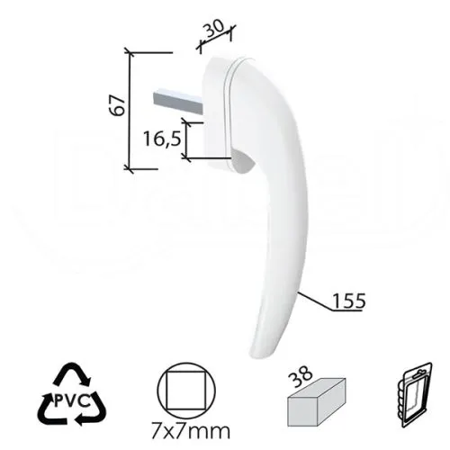 Dabel ručica za proz pvc r9016b 7x7/38/30x67x16,5/61/155