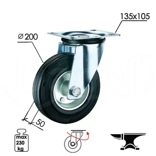Dabel točak za kontejner rotirajuci T11 ZnB fi x200x50/135x105mm Q