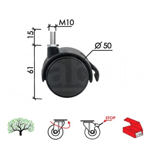 Dabel točkić rot t4104 fi 50 mm sa nav kočnica m-10 mm