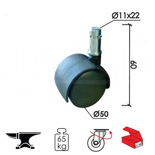 Dabel točkić rotirajući t4105 crna fi50x60/fi11x22 mm