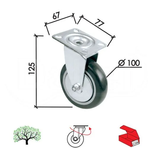 Dabel točkić rotirajući t4121 siva fix100 mm