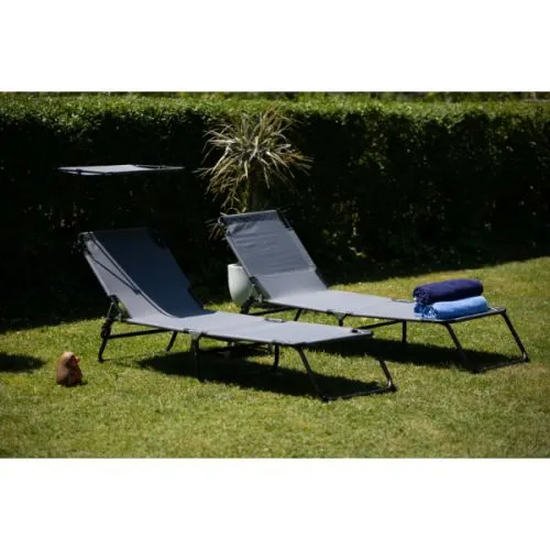 Ležaljka sa mini tendom, (DxŠxV): 190x60x27 cm, PVC platno, siva