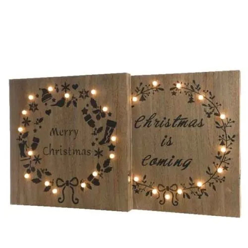 Novogodišnja dekoracija drvena sa lampicama na baterije