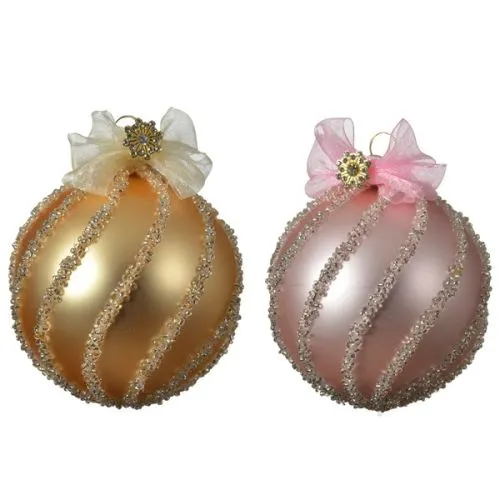 Novogodišnja kugla roze sa mašnicom