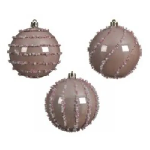 Novogodišnja kugla roze sa perlicama