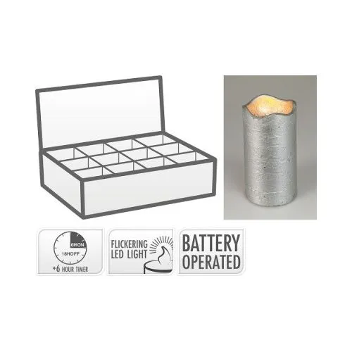 NOVOGODIŠNJA LED SVEĆA SA TAJMEROM 70X130MM SREBRNA