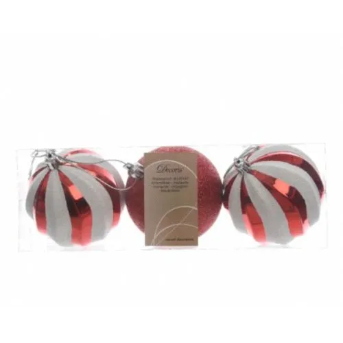 Novogodišnje kugle crveno bele 3-1
