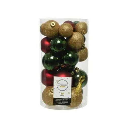 Novogodišnje kugle miks crvene zelene zlatne 30-1