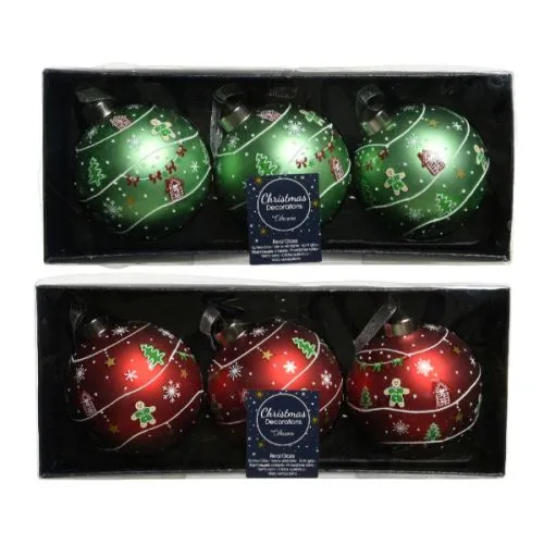 Novogodišnje staklene kugle 8cm, 3 kugle, više boja