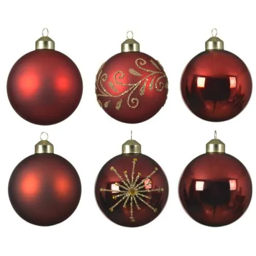 Novogodišnje staklene kugle crvene, 6 kugli