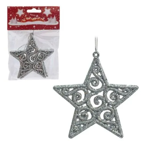 Novogodišnji ukras srebrna zvezda 10 cm set 2/1
