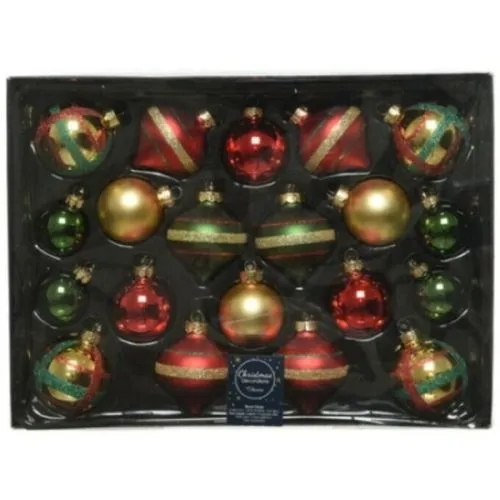 Novogodišnji ukrasi stakleni crv-zlat-zel 20-1