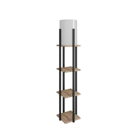 Podna lampa sa 3 police, metal drvo, natural black