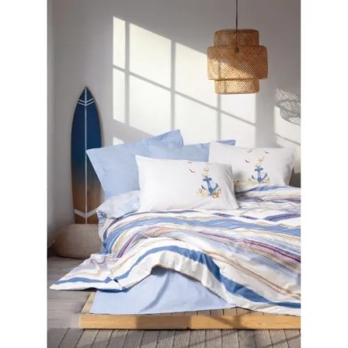 Posteljina single sa čaršavom Moreno Blue pamuk