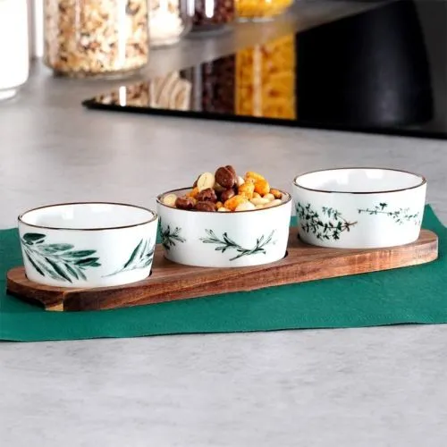 SET ČINIJA ZA POSLUŽIVANJE 4/1 DRVO/BELA