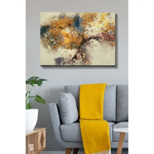 Slika bež, plavo, narandžasto, 70x100 cm