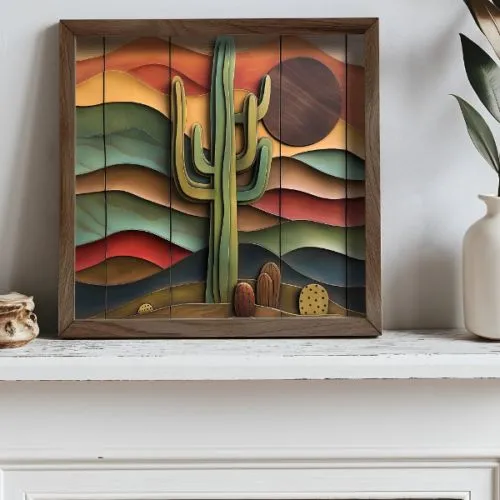 Slika uramljena kaktus 50x50 cm