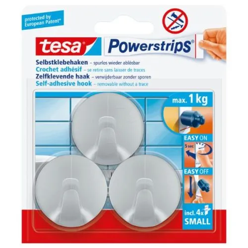 Tesa vešalica powerstrips mala okrugla mat-hrom 3kom