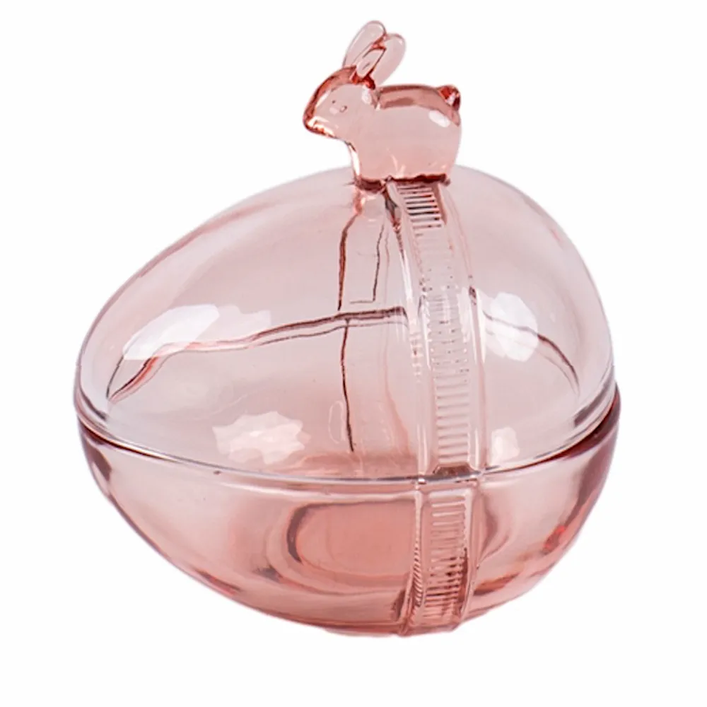 Uskršnja posuda jaje sa zekom 13x10cm roze staklo
