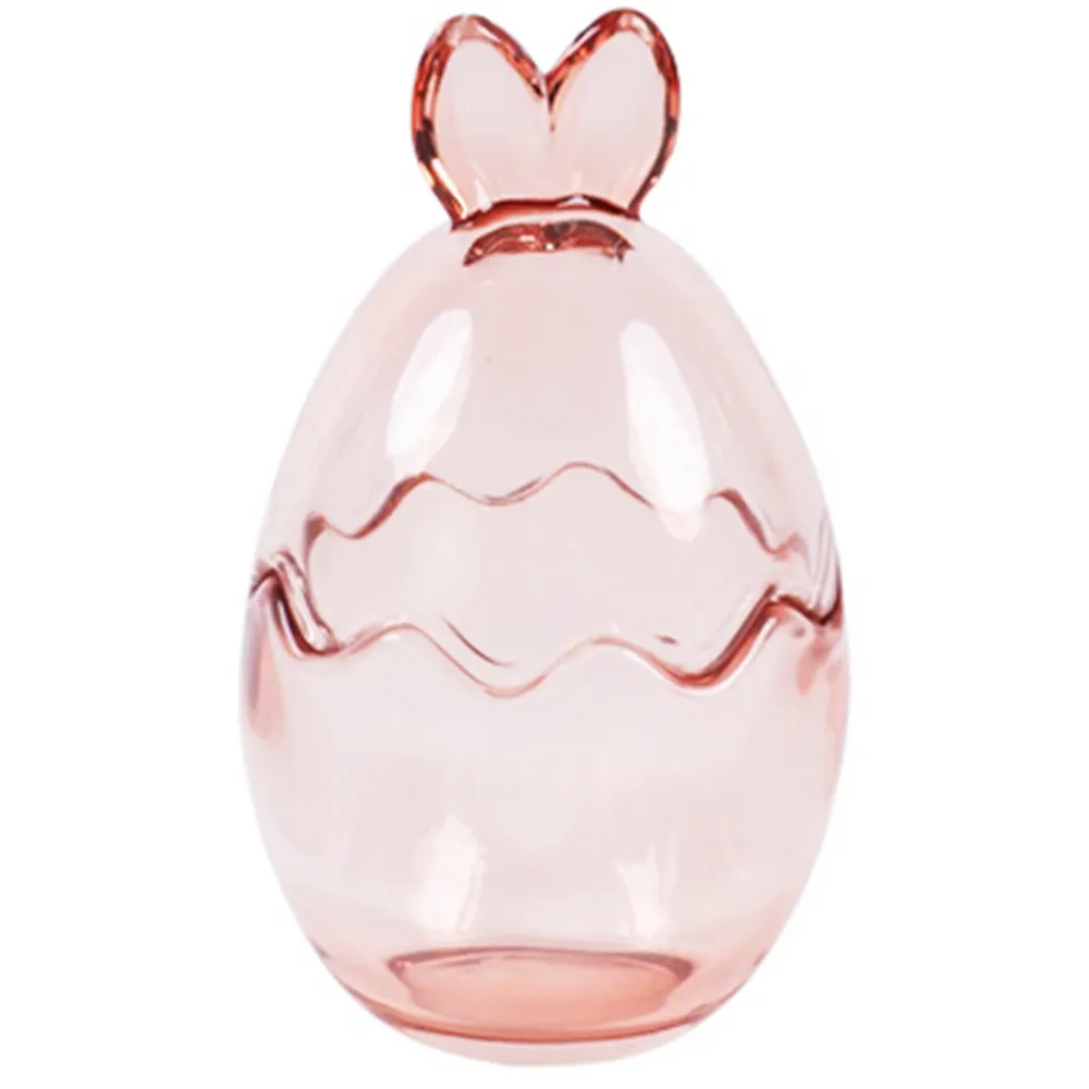 Uskršnja posuda jaje/zekine ušI 8.5x14 roze staklo