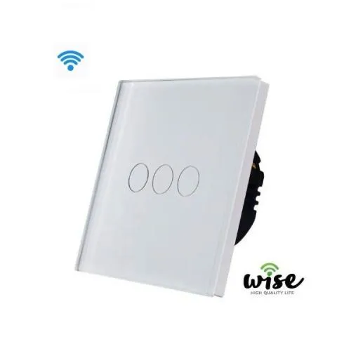 Wise prekidač WiFi stakleni panel - 3 tastera, beli