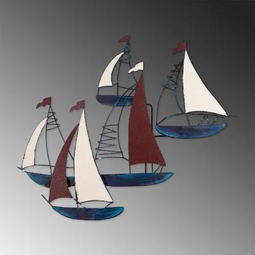 Zidna dekoracija brodići, metalna, 88x73 cm