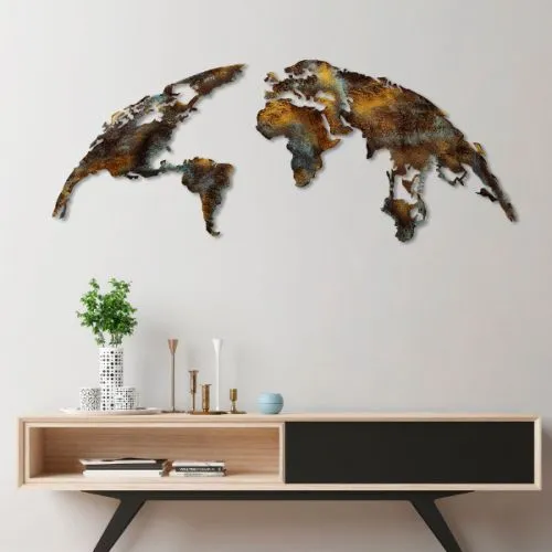 Zidna dekoracija mapa sveta 150x59cm, metalna