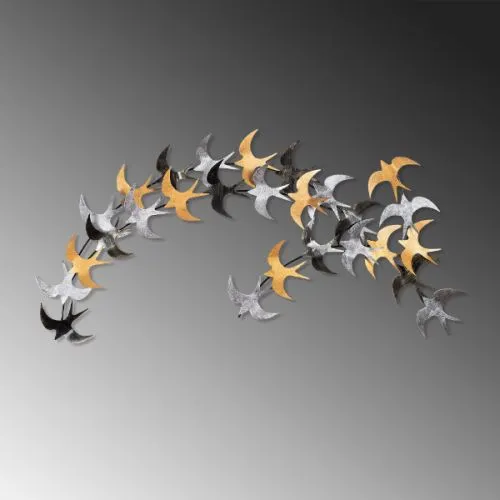 Zidna dekoracija metalno jato ptica, 137x62 cm