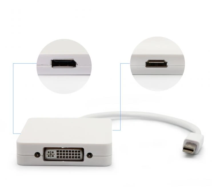 3G (36898) adapter Apple mini DP (muški) na HDMI (ženski) + DVI (ženski) + Display Port (ženski) beli
