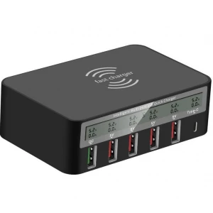 3G (97855) wireless punjač + 5xUSB + Tip C crni