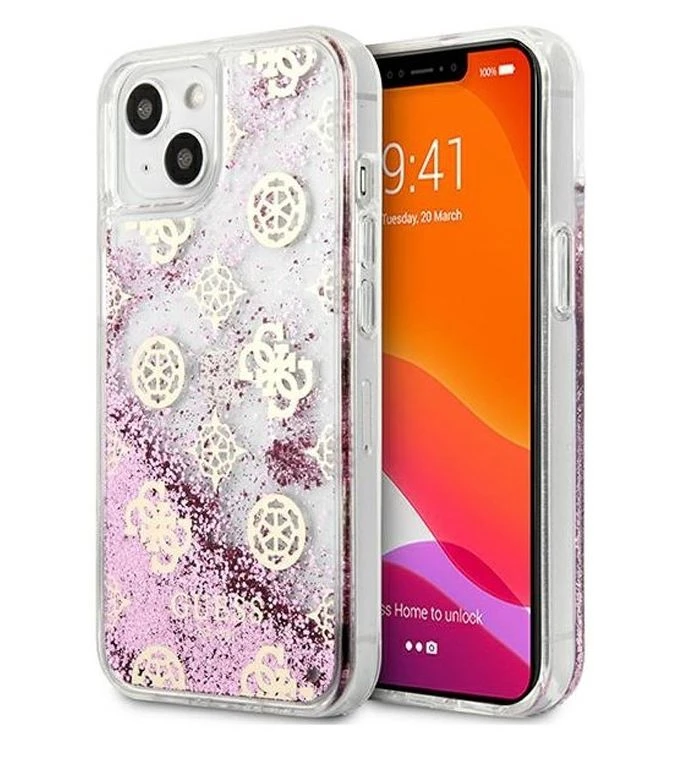 3G Guess Hc Liquid Glitter Peony roze zaštitna maska za iPhone 13 6.1