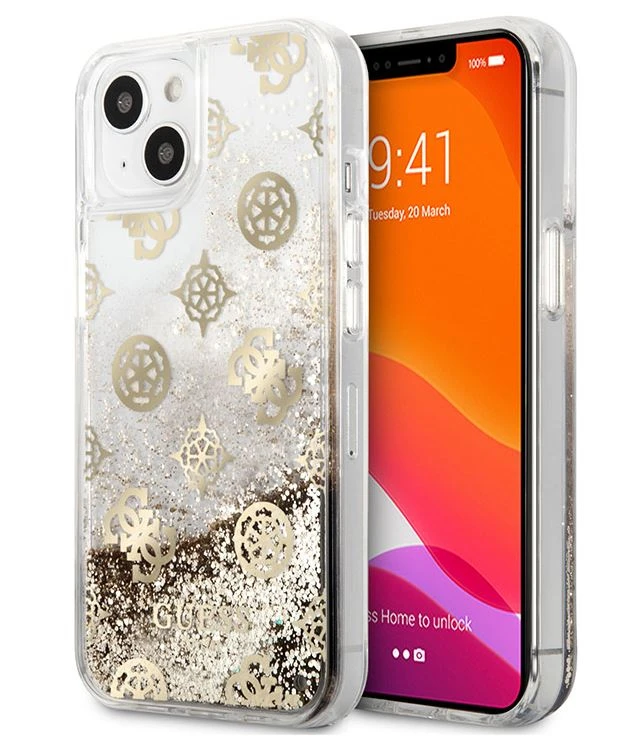 3G Guess Hc Liquid Glitter Peony zlatna zaštitna maska za iPhone 13 6.1