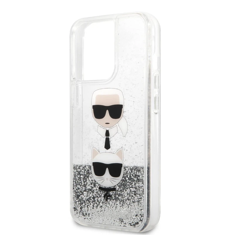 3G Karl Lagerfeld Hc Liquid Glitter 2 Heads srebrna zaštitna maska za telefon iPhone 14 Pro 6.1