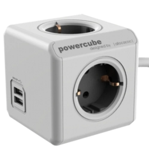 Allocacoc PowerCube (1407/DEEUPC) sivi produžni kabl 4 utičnice+2xUSB 3m