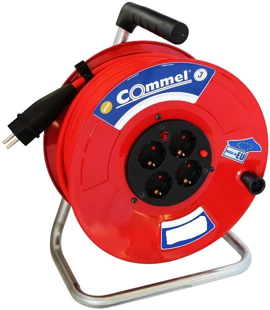 Commel (c0925) produžni kabl sa motalicom 4 utičnice 280mm 25m crvena