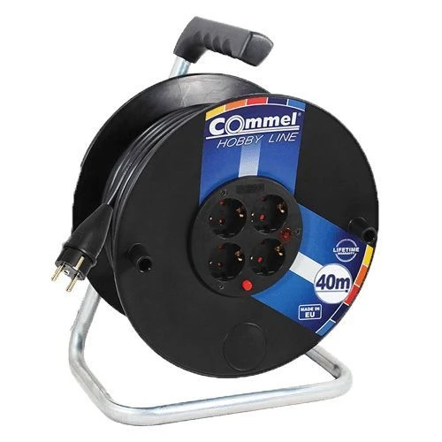 Commel (c0981) produžni kabl sa motalicom 4 utičnice 280mm 40m crna