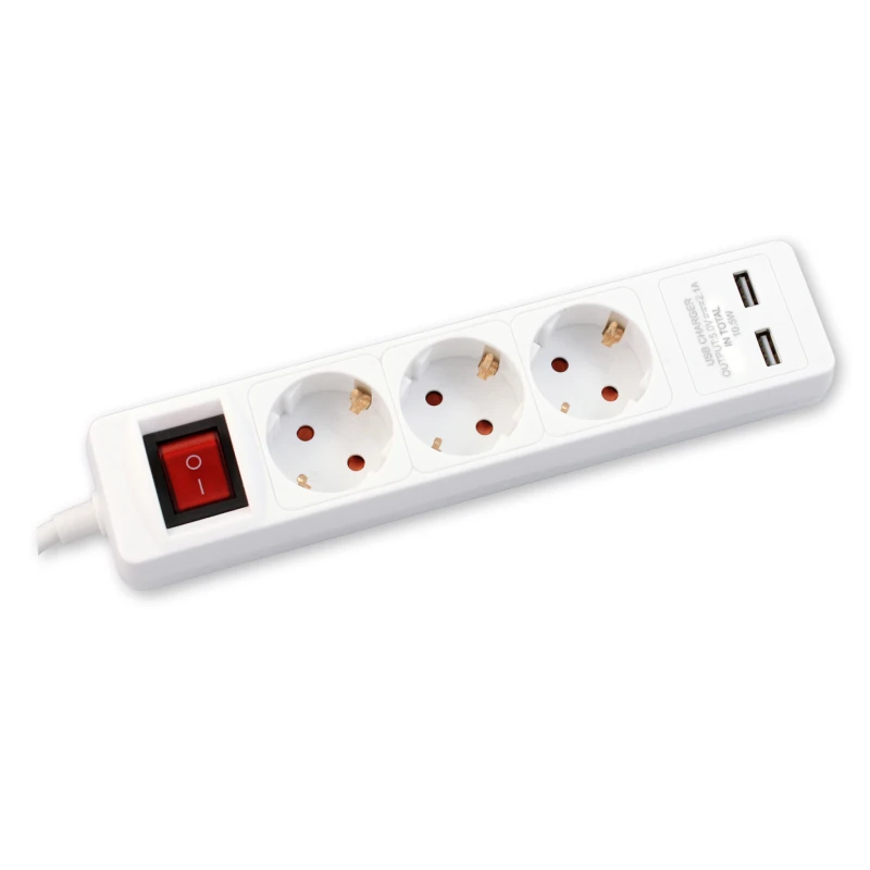 Commel c234-401 beli produžni kabl 3 utičnice+2xUSB sa sklopkom 16A 250V 1.4m