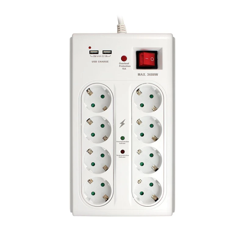 Commel C380-107 beli produžni kabl sa 8 utičnica+2xUSB porta 3m