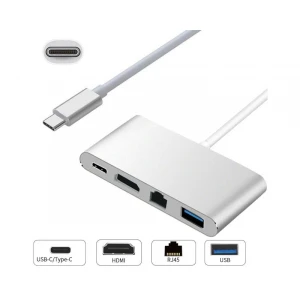 E-Green adapter 4 u1 USB C na HDMI+USB+RJ45