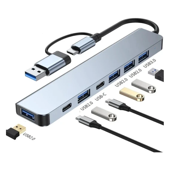 E-Green Adapter USB 3.0/USB 3.1 tip C (M) - USB 3.0 + 4 x USB 2.0 + 2 x tip C (7 u 2)