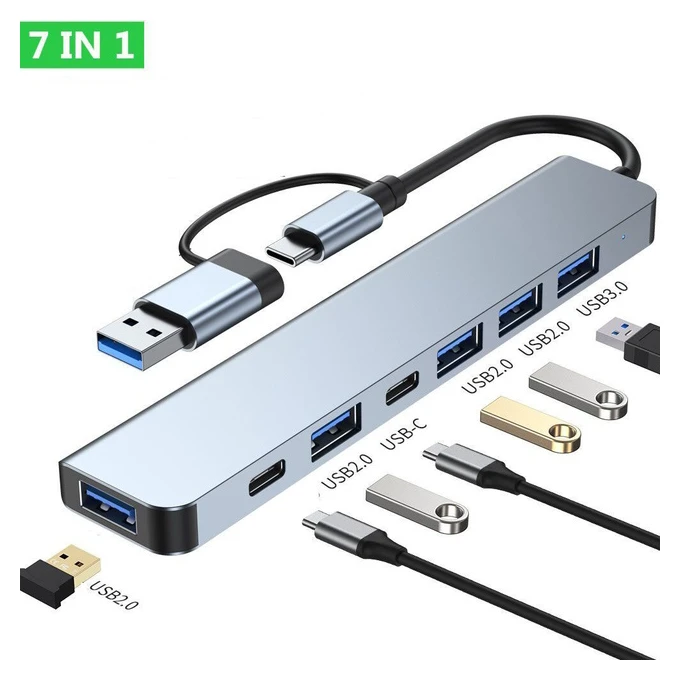 E-Green USB 3.0/3.1 tip C - HUB Superbrzi 5-port USB 3.0 + 2x Tip C