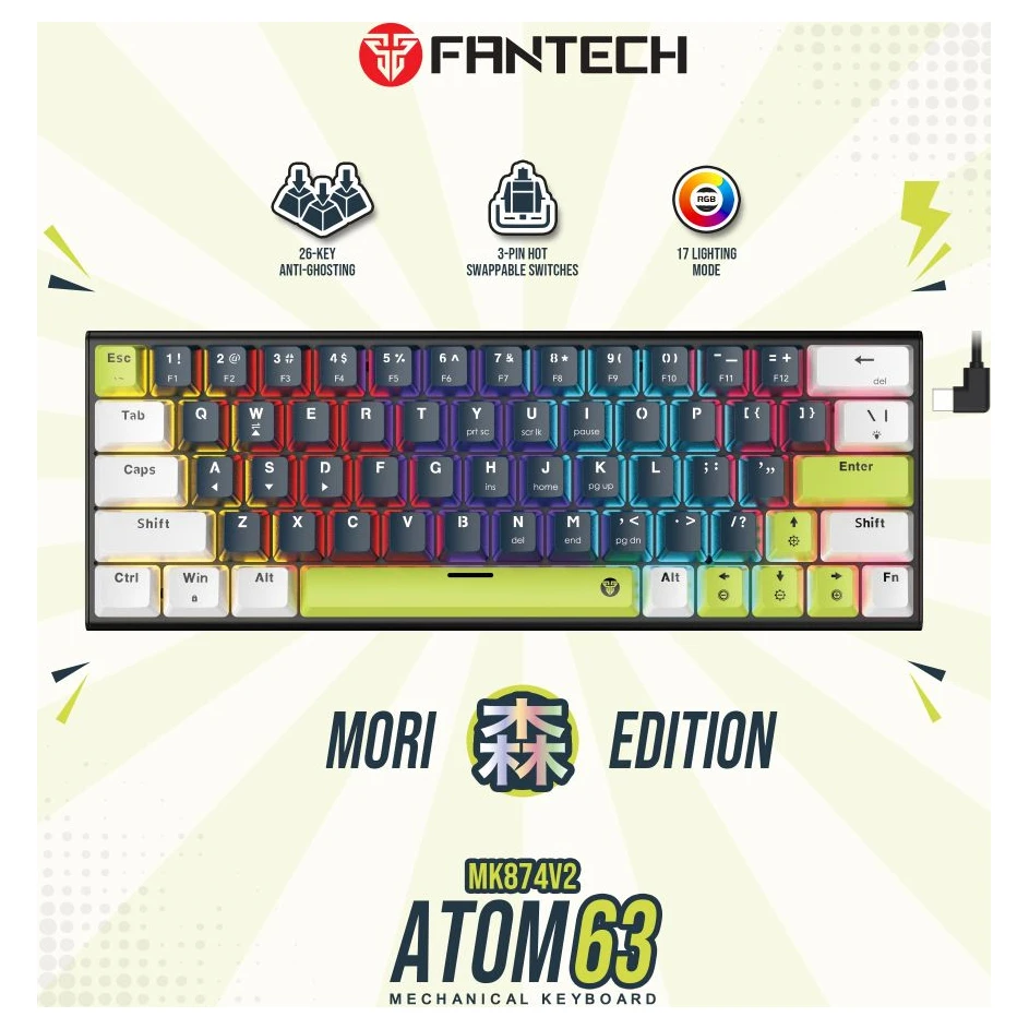 Fantech MK874V2 RGB Atom 63 Mori (blue switch) mehanička gejmerska tastatura bela
