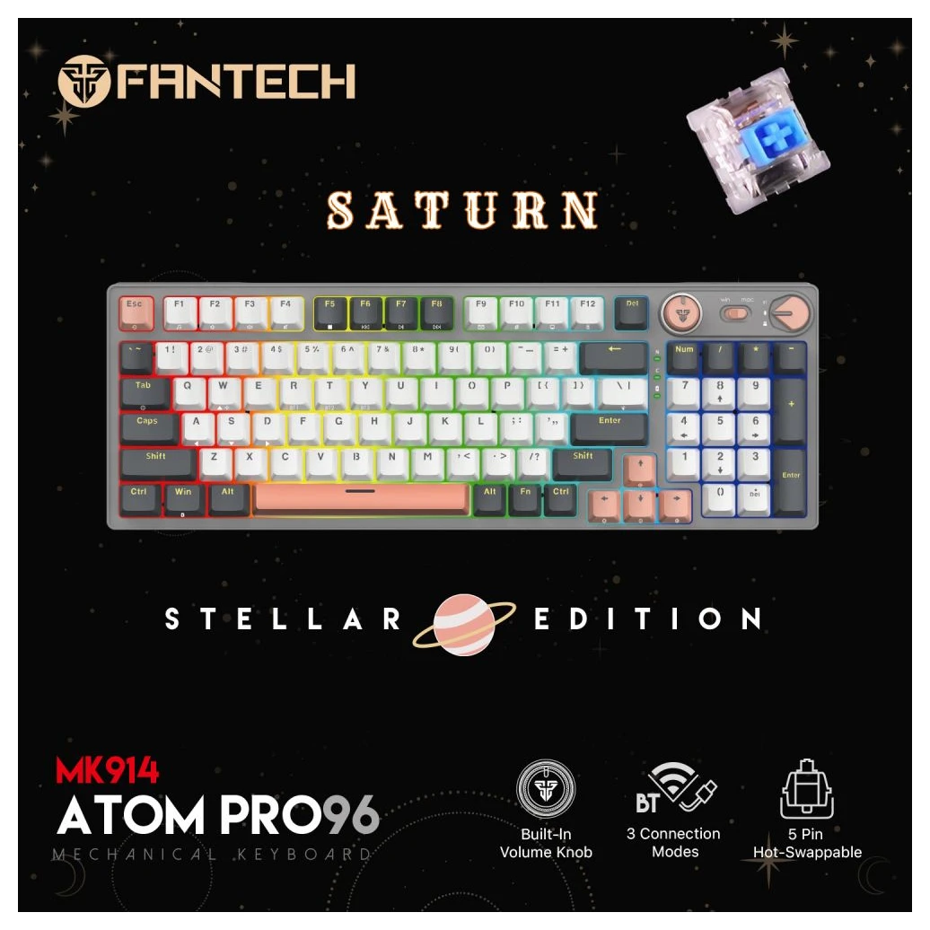 Fantech MK914 RGB Atom Pro96 Saturn (blue switch) mehanička bežična gejmerska tastatura siva
