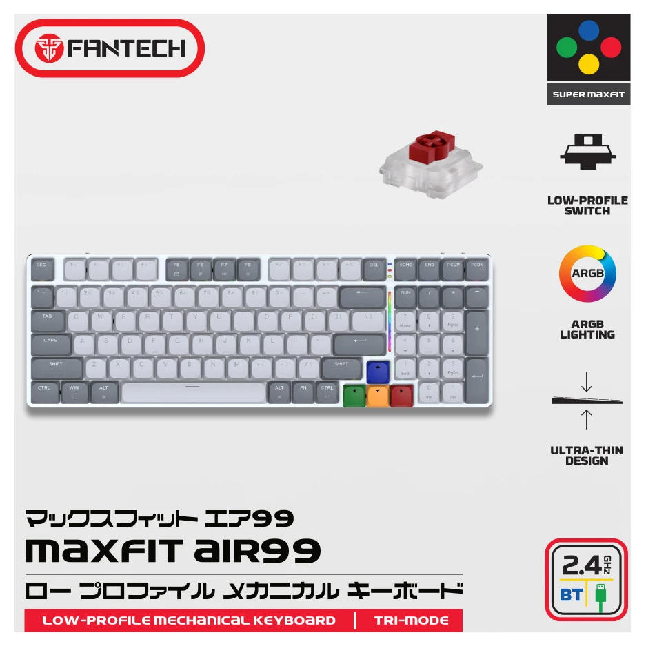Fantech MK916 RGB Maxfit AIR99 (red switch) bežična gejmerska tastatura siva