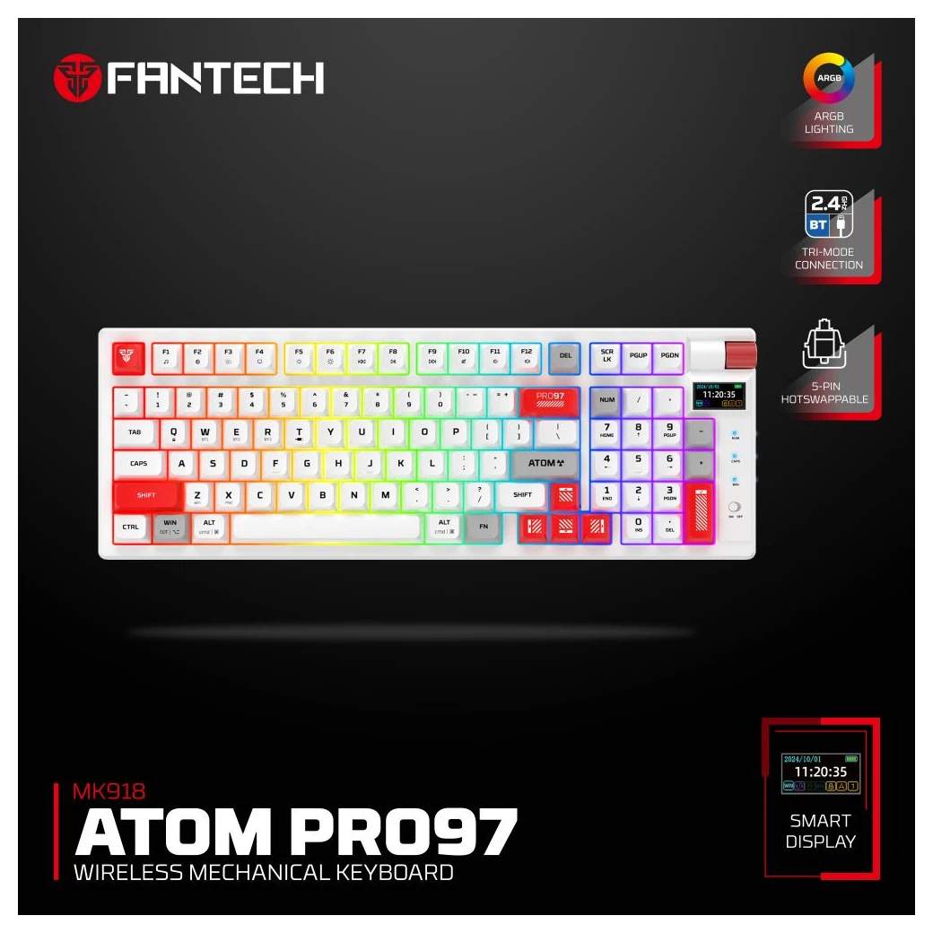 Fantech MK918 RGB Atom Pro97 (red switch) mehanička bežična gejmerska tastatura bela