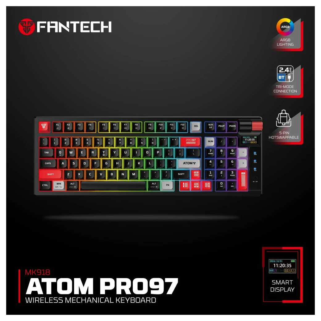 Fantech MK918 RGB Atom Pro97 (red switch) mehanička bežična gejmerska tastatura crna