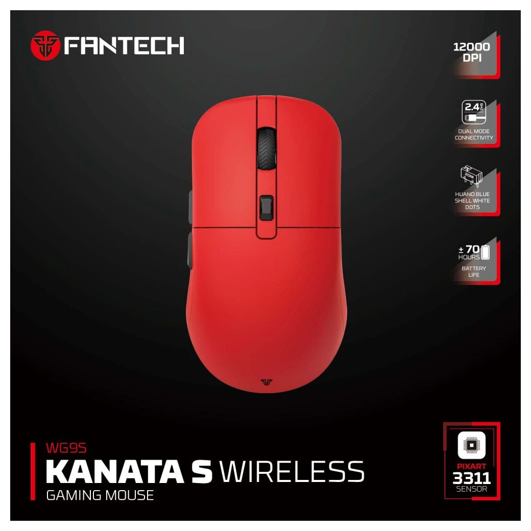 Fantech WG9S Kanata S bežični gejmerski miš crveni